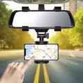 Universal 360° Rearview Mirror Phone Holder | Long Arm Car Mount | Adjustable Clamp | Rotating Mobile Holder for All Smartphones