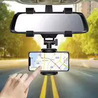 Universal 360° Rearview Mirror Phone Holder | Long Arm Car Mount | Adjustable Clamp | Rotating Mobile Holder for All Smartphones
