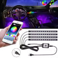 12 LED App Control RGB Car Interior Foot LED Lights with Music Mode Ambient Lighting Under Dash Kit Adjustable Brightness Waterproof Multi-Color Car Interior LED Strip Lights